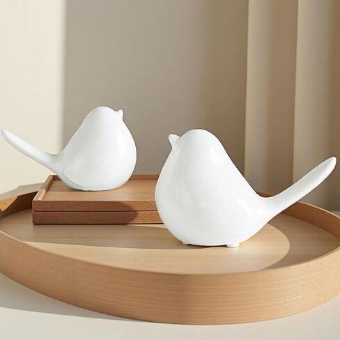 TSCVPJL Ceramic Birds Figurines Home Decor, Set of 2 White Birds Statue, Chubby Small Bird Figurines, Modern Style Bird Decor for Home Living Room Desk Bookshelf Coffee Table Office Desktop (White) in Saudi Arabia