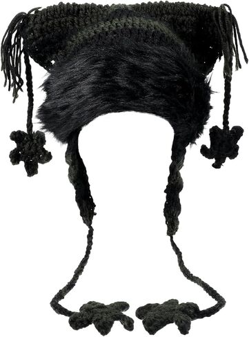 Y2k Cat Ear Beanie, Cute Hat with Harajuku Fashion, Grunge Cat Crochet Hats for Women Y2k Accessories, Christmas, Winter Black,Green in Saudi Arabia