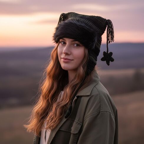 Y2k Cat Ear Beanie, Cute Hat with Harajuku Fashion, Grunge Cat Crochet Hats for Women Y2k Accessories, Christmas, Winter Black,Green in Saudi Arabia