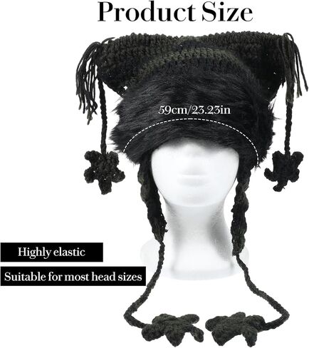 Y2k Cat Ear Beanie, Cute Hat with Harajuku Fashion, Grunge Cat Crochet Hats for Women Y2k Accessories, Christmas, Winter Black,Green in Saudi Arabia