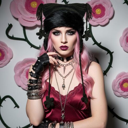 Y2k Cat Ear Beanie, Cute Hat with Harajuku Fashion, Grunge Cat Crochet Hats for Women Y2k Accessories, Christmas, Winter Black,Green in Saudi Arabia