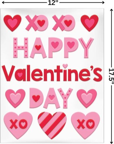Valentine Gel Clings - 17.5" x 12" - Easy-to-Apply Red & Pink Gel Decorations, Perfect For Romantic Celebrations, Valentine's Day & Themed Parties - Pack Of 1 in Saudi Arabia