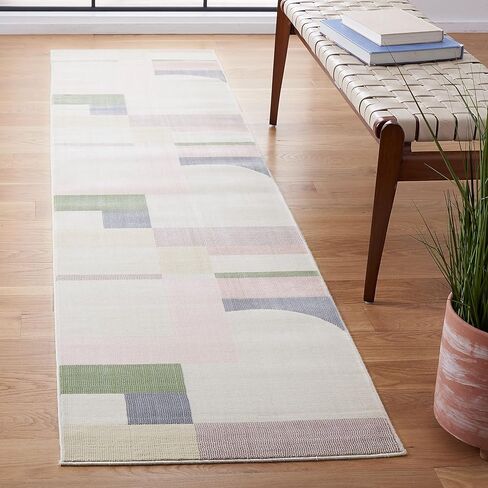 SAFAVIEH Orwell Collection Runner Rug - 2'2" x 9', Beige & Pink, Mid-Century Modern Design, Non-Shedding & Easy Care, Ideal for High Traffic Areas in Living Room, Bedroom (ORW301C) in Saudi Arabia