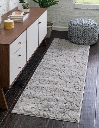 Rugs.com Botanical Shag Collection Rug – 6 Ft Runner Gray Shag Rug Perfect for Hallways, Entryways in Saudi Arabia