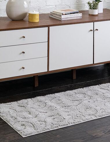 Rugs.com Botanical Shag Collection Rug – 6 Ft Runner Gray Shag Rug Perfect for Hallways, Entryways in Saudi Arabia