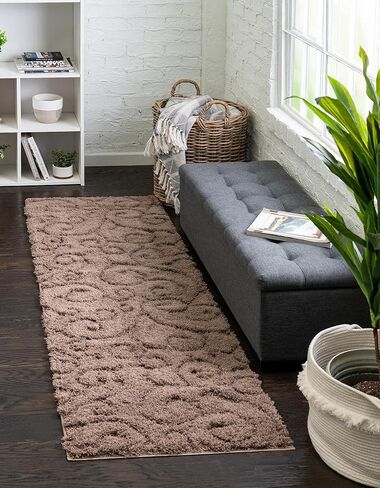 Rugs.com Botanical Shag Collection Rug – 6 Ft Runner Gray Shag Rug Perfect for Hallways, Entryways in Saudi Arabia