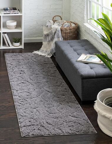 Rugs.com Botanical Shag Collection Rug – 6 Ft Runner Gray Shag Rug Perfect for Hallways, Entryways in Saudi Arabia