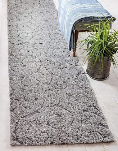 Rugs.com Botanical Shag Collection Rug – 6 Ft Runner Gray Shag Rug Perfect for Hallways, Entryways in Saudi Arabia