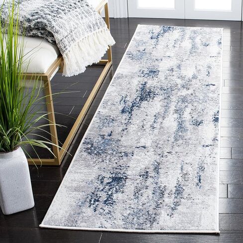 SAFAVIEH Amelia Collection Runner Rug - 2'2" x 8', Grey & Light Blue, Modern Abstract Design, Non-Shedding & Easy Care, Ideal for High Traffic Areas in Living Room, Bedroom (ALA777G) in Saudi Arabia