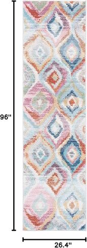 سجادة SAFAVIEH Phoenix Collection - 2'2" x 8'، أزرق فاتح ووردي، تصميم Boho Ogee Trellis بألوان مائية، لا يتساقط ويسهل العناية به، مثالي للمناطق ذات حركة المرور العالية في غرفة المعيشة وغرفة النوم (PHX290M) in Kuwait