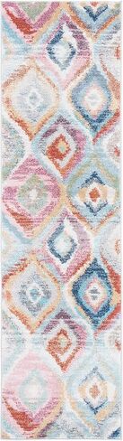 سجادة SAFAVIEH Phoenix Collection - 2'2" x 8'، أزرق فاتح ووردي، تصميم Boho Ogee Trellis بألوان مائية، لا يتساقط ويسهل العناية به، مثالي للمناطق ذات حركة المرور العالية في غرفة المعيشة وغرفة النوم (PHX290M) in Kuwait