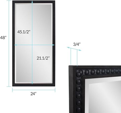 Howard Elliott Large Rectangular Beaded Dressing Vanity Mirror for Wall, Black Frame Full Length Hanging Wall Mirror with Beveled Glass for Living Room, Hallway, Bedroom & Entryway, 48 x 24 Inch in Saudi Arabia