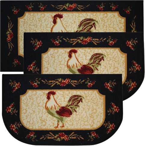 Kashi Home Kitchen Rug, Printed Area Rug, Durable Floor, Door Mat, Farmhouse Non-Slip Carpet Latex Backing Beautiful Design Rooster 3pc Set (2 18x30 D Shape & 1 20x40) in Saudi Arabia