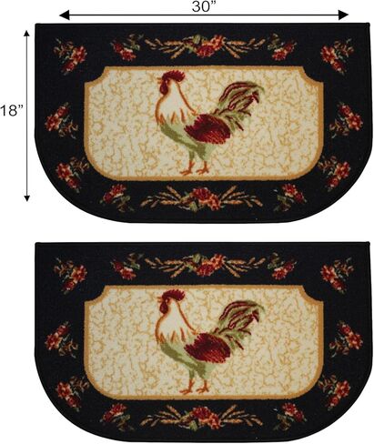 Kashi Home Kitchen Rug, Printed Area Rug, Durable Floor, Door Mat, Farmhouse Non-Slip Carpet Latex Backing Beautiful Design Rooster 3pc Set (2 18x30 D Shape & 1 20x40) in Saudi Arabia