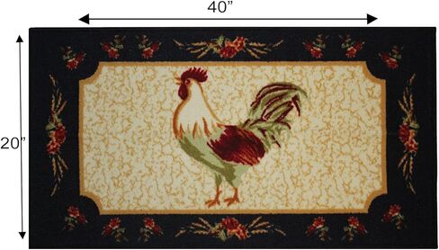 Kashi Home Kitchen Rug, Printed Area Rug, Durable Floor, Door Mat, Farmhouse Non-Slip Carpet Latex Backing Beautiful Design Rooster 3pc Set (2 18x30 D Shape & 1 20x40) in Saudi Arabia
