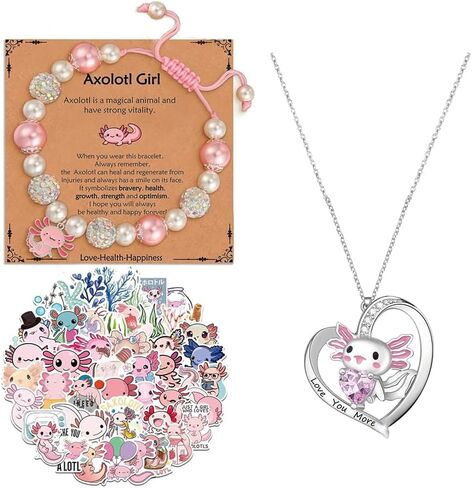 SUUDXH Cute Axolotl Bracelet Necklace for Women Pink Crystal Pendant Necklaces Axolotl Charm Bracelet Waterproof Stickes Christmas Birthday Graduation Jewelry Gifts in Saudi Arabia
