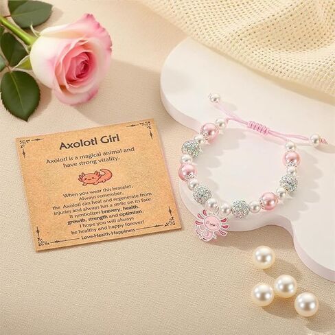 SUUDXH Cute Axolotl Bracelet Necklace for Women Pink Crystal Pendant Necklaces Axolotl Charm Bracelet Waterproof Stickes Christmas Birthday Graduation Jewelry Gifts in Saudi Arabia