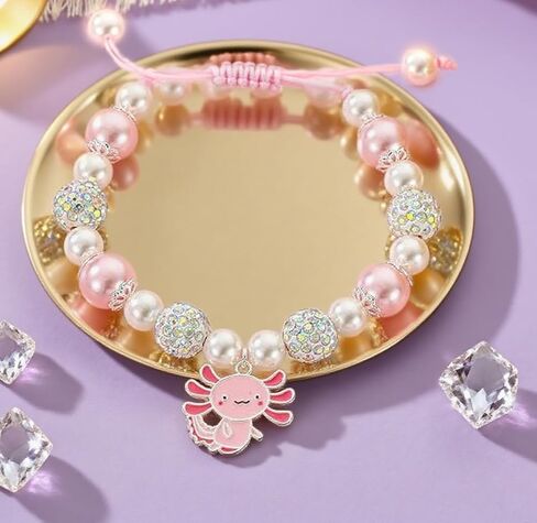 SUUDXH Cute Axolotl Bracelet Necklace for Women Pink Crystal Pendant Necklaces Axolotl Charm Bracelet Waterproof Stickes Christmas Birthday Graduation Jewelry Gifts in Saudi Arabia