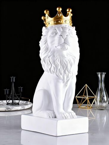 Tilted-Head Gold Lion Statue Indoor Decorative with Royal Crown Lion Sculptures,Lion Decor,Lion Figurine Home Decor for Men Bookcase Masculine/Men Office/Bedroom Decor in Saudi Arabia