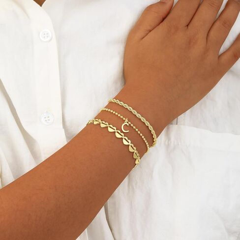 Tasiso Gold Bracelets for Women Gifts, 18K Gold Plated Letter Initial Bracelet Dainty Bead Monogram Bracelet Gold Initial Bracelets for Women Cute Jewelry Gifts in Saudi Arabia