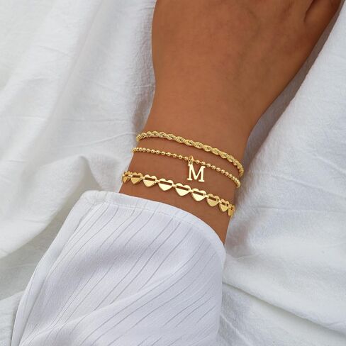 Tasiso Gold Bracelets for Women Gifts, 18K Gold Plated Letter Initial Bracelet Dainty Bead Monogram Bracelet Gold Initial Bracelets for Women Cute Jewelry Gifts in Saudi Arabia