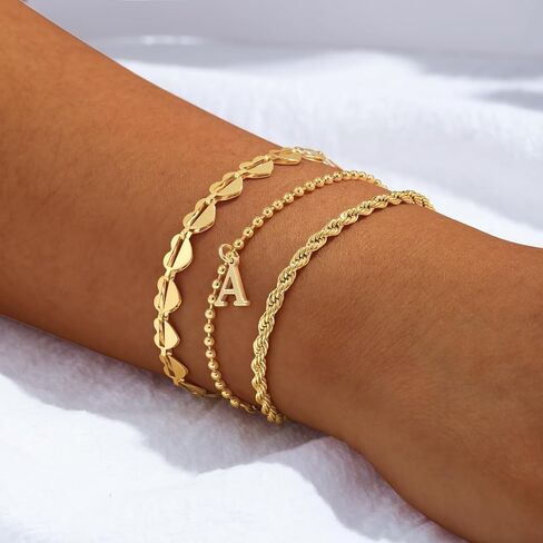 Tasiso Gold Bracelets for Women Gifts, 18K Gold Plated Letter Initial Bracelet Dainty Bead Monogram Bracelet Gold Initial Bracelets for Women Cute Jewelry Gifts in Saudi Arabia