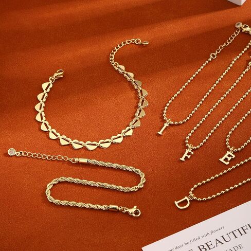 Tasiso Gold Bracelets for Women Gifts, 18K Gold Plated Letter Initial Bracelet Dainty Bead Monogram Bracelet Gold Initial Bracelets for Women Cute Jewelry Gifts in Saudi Arabia