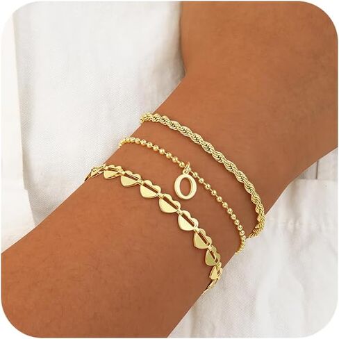 Tasiso Gold Bracelets for Women Gifts, 18K Gold Plated Letter Initial Bracelet Dainty Bead Monogram Bracelet Gold Initial Bracelets for Women Cute Jewelry Gifts in Saudi Arabia
