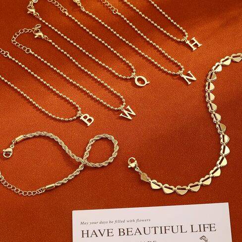 Tasiso Gold Bracelets for Women Gifts, 18K Gold Plated Letter Initial Bracelet Dainty Bead Monogram Bracelet Gold Initial Bracelets for Women Cute Jewelry Gifts in Saudi Arabia