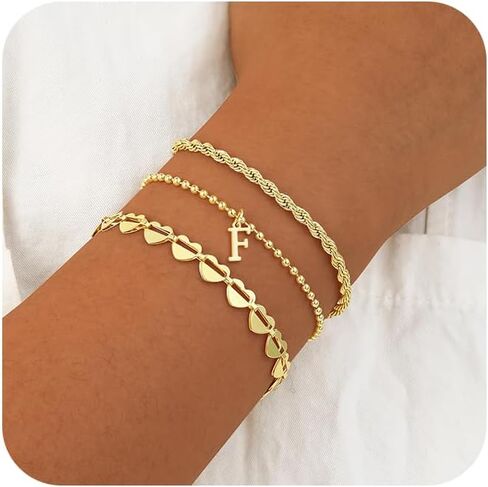 Tasiso Gold Bracelets for Women Gifts, 18K Gold Plated Letter Initial Bracelet Dainty Bead Monogram Bracelet Gold Initial Bracelets for Women Cute Jewelry Gifts in Saudi Arabia