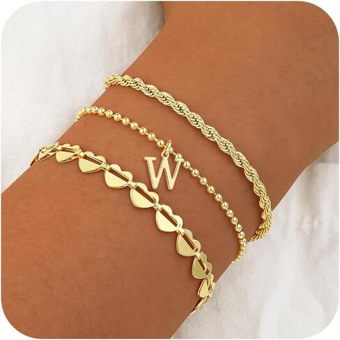 Tasiso Gold Bracelets for Women Gifts, 18K Gold Plated Letter Initial Bracelet Dainty Bead Monogram Bracelet Gold Initial Bracelets for Women Cute Jewelry Gifts in Saudi Arabia