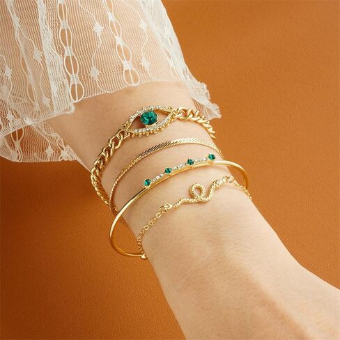 Green Snake Chain Bracelets Chunky Stackable Gold Bangles for Women Trendy in Saudi Arabia