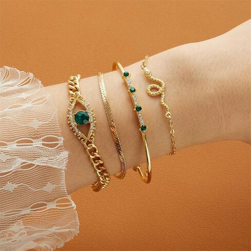Green Snake Chain Bracelets Chunky Stackable Gold Bangles for Women Trendy in Saudi Arabia