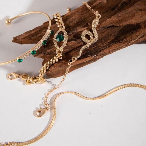 Green Snake Chain Bracelets Chunky Stackable Gold Bangles for Women Trendy in Saudi Arabia
