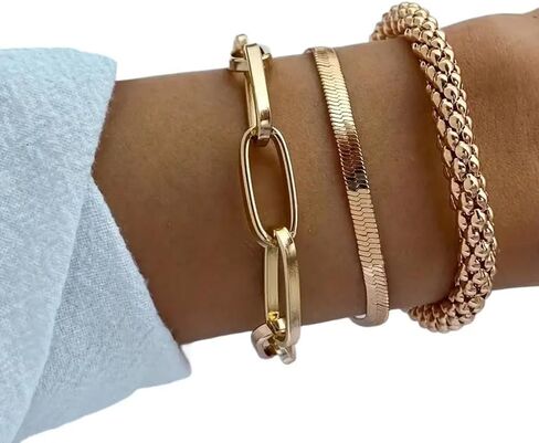 Vintage Retro Gold Snake Bone Chain Multi-Layer Bracelet 3-Piece Set – Creative and Trendy Alloy Jewelry for Women in Saudi Arabia