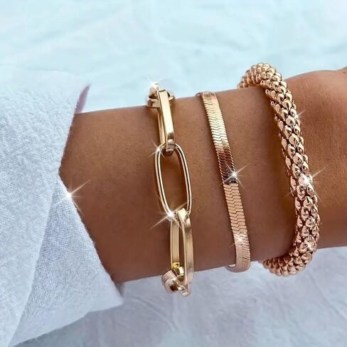 Vintage Retro Gold Snake Bone Chain Multi-Layer Bracelet 3-Piece Set – Creative and Trendy Alloy Jewelry for Women in Saudi Arabia