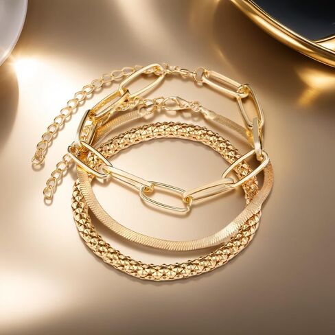 Vintage Retro Gold Snake Bone Chain Multi-Layer Bracelet 3-Piece Set – Creative and Trendy Alloy Jewelry for Women in Saudi Arabia