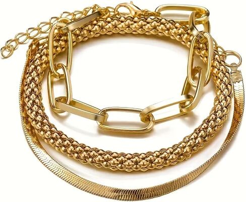 Vintage Retro Gold Snake Bone Chain Multi-Layer Bracelet 3-Piece Set – Creative and Trendy Alloy Jewelry for Women in Saudi Arabia