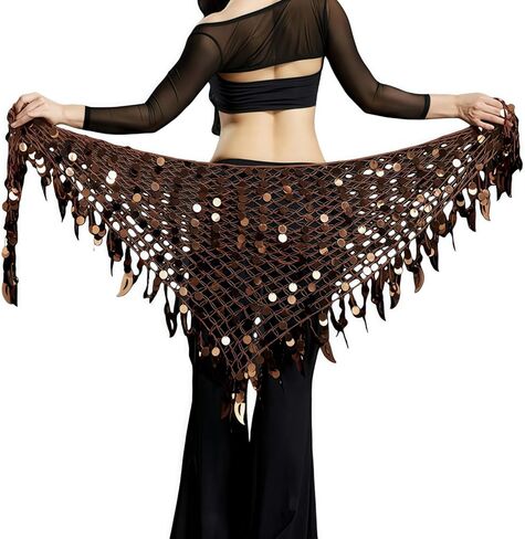 KWNMNDD Women Belly Dance Hip Scarf Sequins Mesh Triangle Wrap Skirt Waist Chain in Saudi Arabia