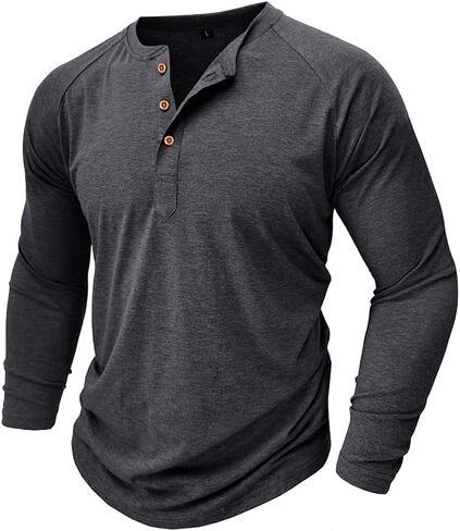 Men's T-Shirt Solid Color Long Sleeve Casual Pullover Shirts Lightweight Soft Stretch Basic Tops,Dark Grey in Saudi Arabia