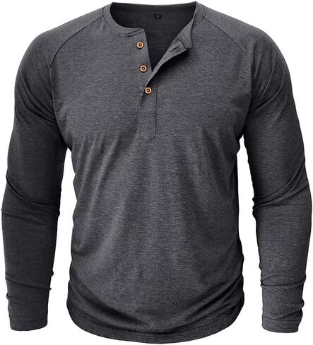 Men's T-Shirt Solid Color Long Sleeve Casual Pullover Shirts Lightweight Soft Stretch Basic Tops,Dark Grey in Saudi Arabia