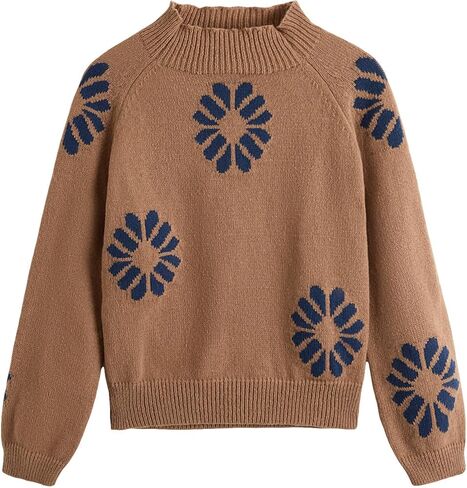 SweatyRocks Women's Snow Printed Pullover Sweater Long Sleeve Turtleneck Sweaters Jumper Top in Saudi Arabia