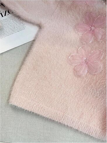 Verdusa Women's Floral Sequin Fuzzy Cozy Sweaters Faux Pearl Knit Tops Fall Pullovers in Saudi Arabia