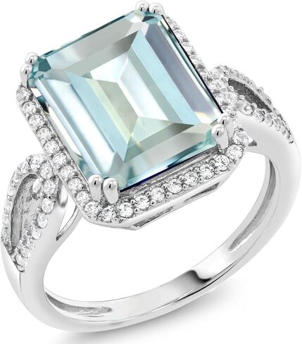 Gem Stone King 6.23 Cttw Sky Blue Simulated Aquamarine Ring For Women | 925 Sterling Silver | Emerald Cut 12X10MM | Gemstone Birthstone | Wedding Engagement Anniversary Promise Ring For Women in Saudi Arabia