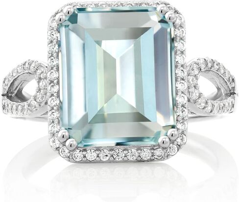 Gem Stone King 6.23 Cttw Sky Blue Simulated Aquamarine Ring For Women | 925 Sterling Silver | Emerald Cut 12X10MM | Gemstone Birthstone | Wedding Engagement Anniversary Promise Ring For Women in Saudi Arabia