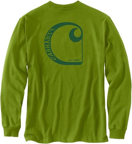 تي شيرت Carhartt للرجال 106363 مريح الوزن ثقيل الوزن بأكمام طويلة وجيب C جرافيك T-Sh - متوسط ​​عادي - الشبت in Saudi Arabia