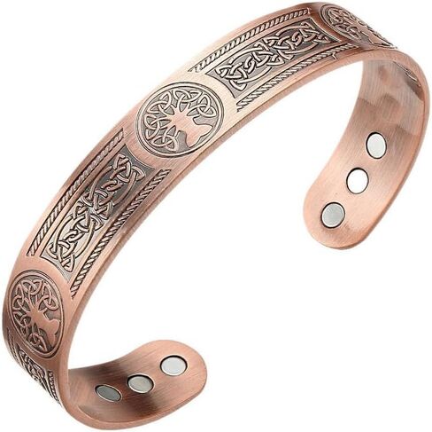 Adjustable Bracelet for Men & Women – Vintage Flower Collection Tree of Life Pattern Copper Cuff with 9 PCS Ultra Strength Magnets (7.5" x 0.59") in Saudi Arabia
