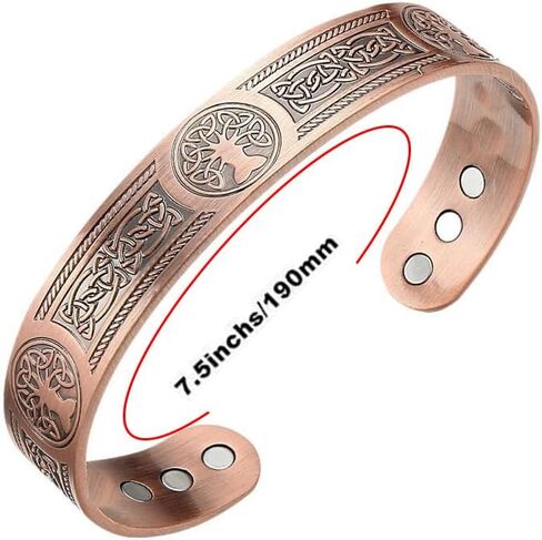 Adjustable Bracelet for Men & Women – Vintage Flower Collection Tree of Life Pattern Copper Cuff with 9 PCS Ultra Strength Magnets (7.5" x 0.59") in Saudi Arabia