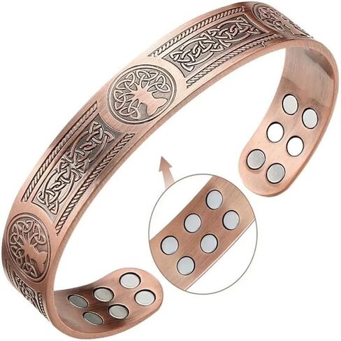 Adjustable Bracelet for Men & Women – Vintage Flower Collection Tree of Life Pattern Copper Cuff with 9 PCS Ultra Strength Magnets (7.5" x 0.59") in Saudi Arabia