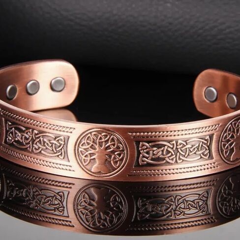 Adjustable Bracelet for Men & Women – Vintage Flower Collection Tree of Life Pattern Copper Cuff with 9 PCS Ultra Strength Magnets (7.5" x 0.59") in Saudi Arabia